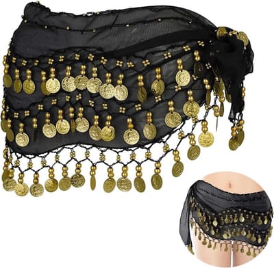 Bellydance heupdoeken met 128 gouden munten voor dans, yoga en carnaval - Perfect voor Zumba en Halloween