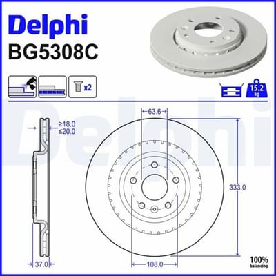 Remschijf DELPHI BG5308C, 2 stuk