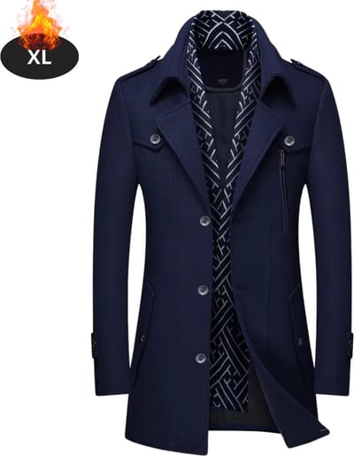 Livano Mantel Heren - Tussenmantel - Jas - Mantelpakje - Trenchcoat - Overjas - Overcoat - Winter - Marineblauw- XL