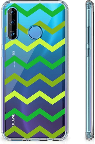 Back Cover voor Huawei P30 Lite Doorzichtige Silicone Hoesje Zigzag Groen