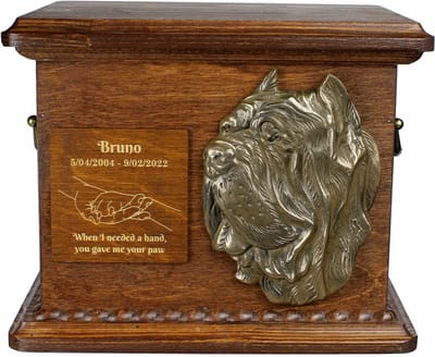 Persoonlijke urn voor Neapolitaanse Mastiff met gravure en reliëf
