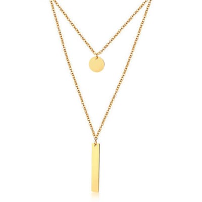 Dubbele ketting Edelstaal verguldkleurig Vertical Bar Circle