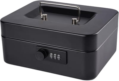 Geldkist met slot - Bewaarbox - Veilig opbergen - Combinatieslot - 20 cm - Zwart