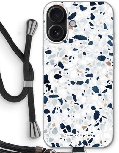 Case Company® - Hoesje met koord geschikt voor iPhone 16 hoesje met Koord - Terrazzo N°1 - Telefoonhoesje met Zwart Koord - Bescherming aan alle Kanten en Over de Schermrand