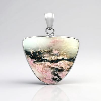 Cavill - 925 Sterling Zilver Hanger - Sulawesi Rhodoniet 30 ct Triliant Cabochon - Moderne Balinese Kunst - Oranje Rood Blauw Groen