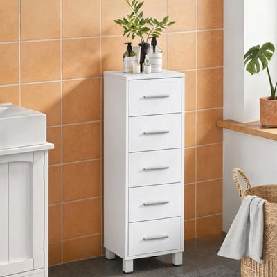 MODFU Badkamerkast - Vijf Laden - Modern - Voor Badkamer - Spaanplaat - Wit