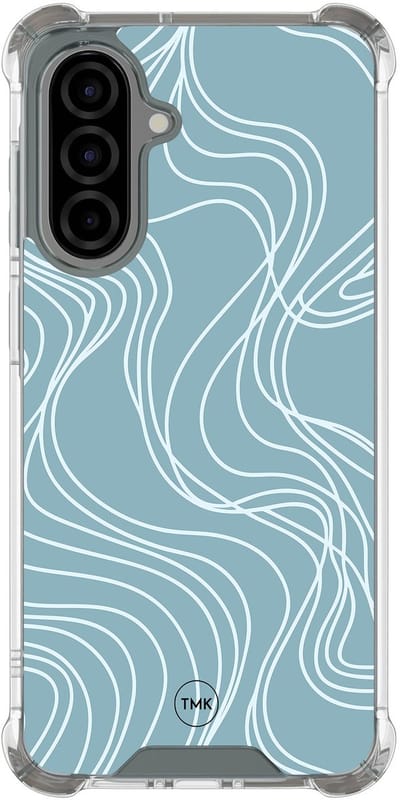 Shockproof hoesje geschikt voor Samsung Galaxy A56 - Soft blue waves - Schokbestendig - Verhoogde randen - TPU case - Extra Sterke Back Cover - Geometrisch patroon - Transparant, Blauw