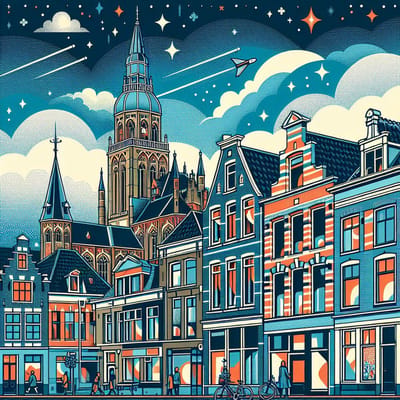Modern groningen schilderij | Groningse Urban Verbeelding: Hedendaagse Kunst in de Noordelijke Stad | Kunst - 60x60 centimeter op Canvas | Foto op Canvas