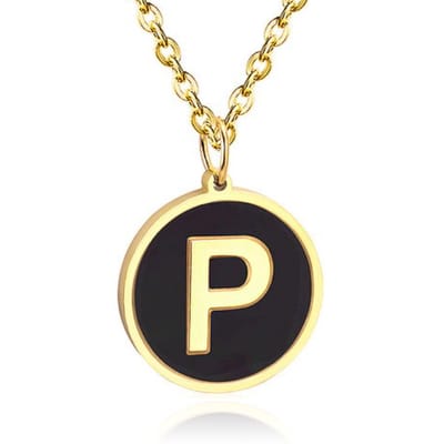 Goudkleurige Dames Schakelketting met Zwarte Kettinghanger Letter P