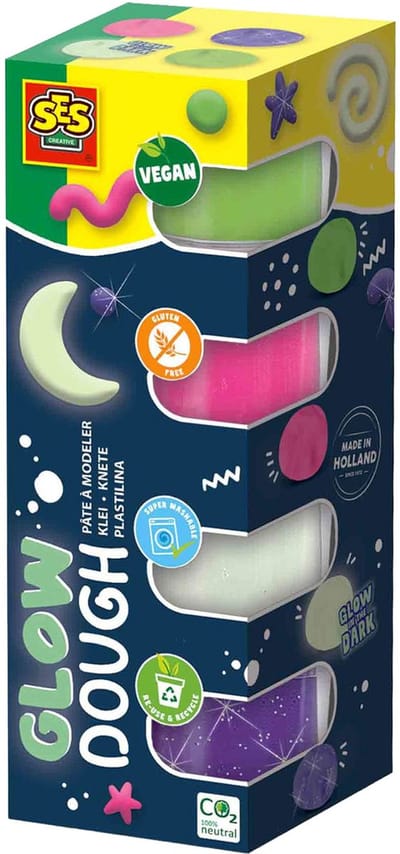 SES Creative - Feel Good Klei - Glow in the Dark (4x90g) - Vegan en Glutenvrij - Herbruikbaar - Uitwasbaar - Vanaf 1 jaar