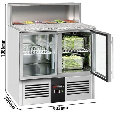 GGM Gastro Saladette PREMIUM - 903mm - 2 Glastüren - mit Edelstahlaufsatz für 5x GN 1/6 Zilver