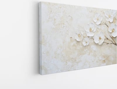 Saammp Canvas Schilderij - Witte Bloemen en Takken - Natuur - Textuur Abstract - 45x30 - Foto op canvas - Wanddecoratie - Muurdecoratie Woonkamer - Kantoor Decoratie