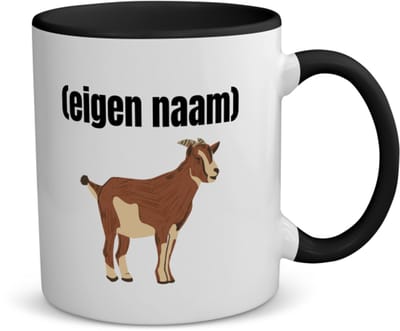 Akyol - geit met hoorn koffiemok - theemok - zwart - Geit - geiten liefhebbers - met eigen naam - dieren liefhebber - leuk cadeau voor iemand die houdt van geiten - cadeau - kado - 350 ML inhoud