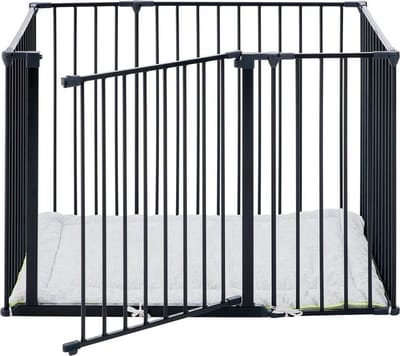 BabyDan Playpen - Box - Grondbox - Speelbox- Rechthoek met deurtje en boxkleed - Metaal - zwart
