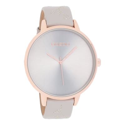 OOZOO Timepieces - Rosé goudkleurige horloge met licht grijze leren band - C9715