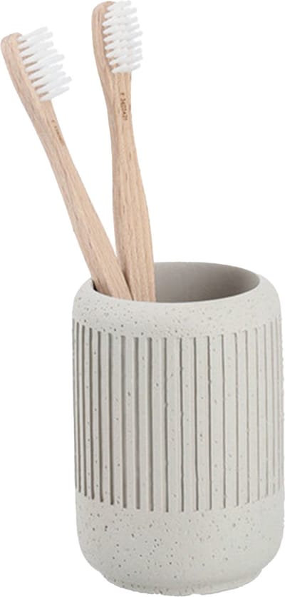 Zeller Tandenborstel beker/houder - keramiek - lichtgrijs - cement look - rond - 7 x 10 cm