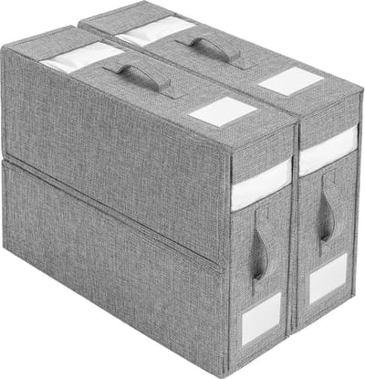 Bedlaken Organizer - Laken Opbergbox - Beddengoed Opbergen - Met Kijkvensters - 2 stuks - Grijs