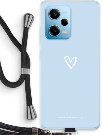 Case Company® - Hoesje met koord geschikt voor Xiaomi Redmi Note 12 Pro 5G hoesje met Koord - Klein Hart Blauw - Telefoonhoesje met Zwart Koord - Bescherming aan alle Kanten en Over de Schermrand