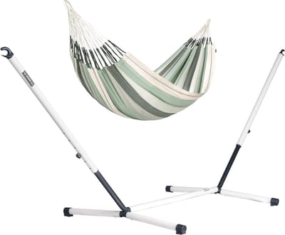 Kingsize Hangmat - Hangmat met standaard - Ontspannen Buiten - Biologisch Katoen - 260 x 180 cm - Olijf