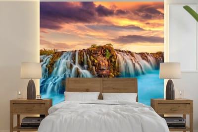 Behang - Fotobehang Waterval - Landschap - Wolken - Natuur - Breedte 240 cm x hoogte 240 cm