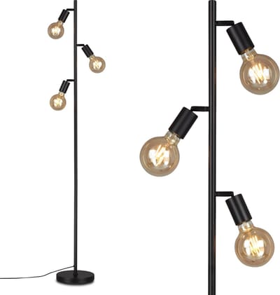 BRILONER - Vloerlamp - E27 fitting - zwart - metaalen staande lamp - h: 160cm