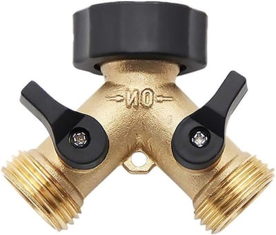 3/4" Tap Y Splitter voor Tuin, Tweeweg Messing Tap Manifold met Comfort Grip en Afsluitkleppen voor Tuinslangen