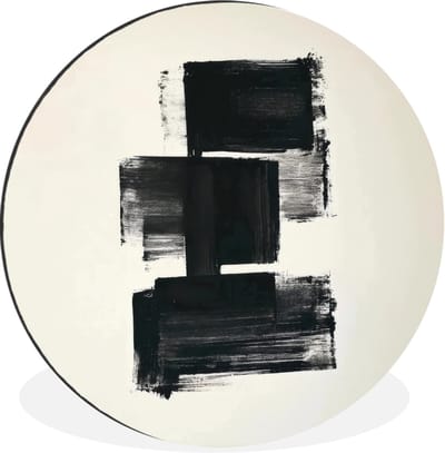 WallCircle - Wandcirkel - Muurcirkel - Rechthoeken - Penseelstreken - Abstract - Zwart - Aluminium - Dibond - 30x30 cm - Binnen en Buiten