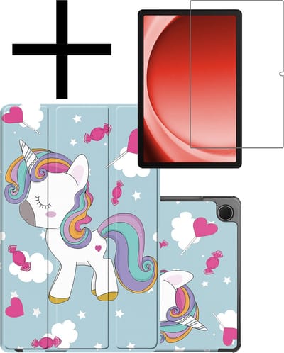 Hoes - Geschikt voor Samsung Galaxy Tab A9 - Met Screenprotector - Trifold Bookcase - Hard Cover - Hardcover Book Case - Tablet Hoesje - Eenhoorn