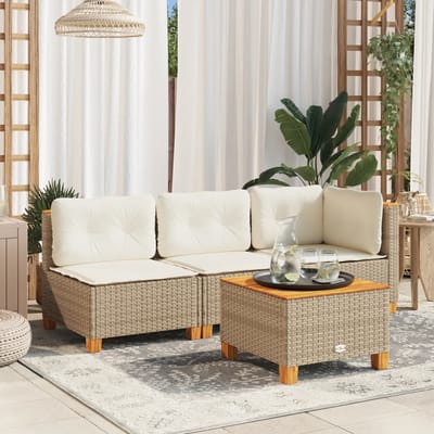 vidaXL - Tuinbank - zonder - armleuning - met - kussens - poly - rattan - beige