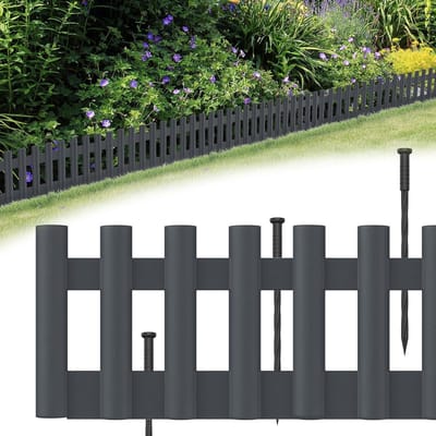 6 Stuks Bloembedrand, elk 43x12cm, Tuinborders Polypropeen Kunststof, Imitatie Houtnerving Gazonrand, Buigbare Tuinpalissade [totale lengte 2,58m], Antraciet Maaikant, Weerbestendig Tuinhek voor Tuingras/Kwekerij/Gazon, NAIZY