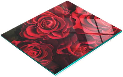 Gehard multifunctioneel decoratief bord van glas met rode rozen, 60x52 cm