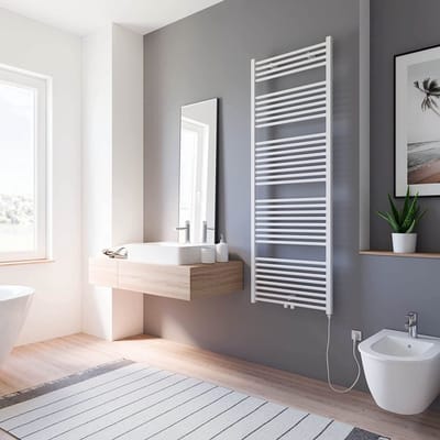Schulte TURBO - elektrische designradiator - 60x170 cm - wit - handdoekdroger - continustroom aansluiting rechts - 900 Watt