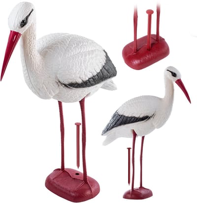 KADAX Ooievaar-tuinfiguur 78 cm, klapperooi van kunststof, visreigerbescherming, tuindecoratie, vogelafweer, vijverbescherming, vogelverschrikker voor vijver, tuin