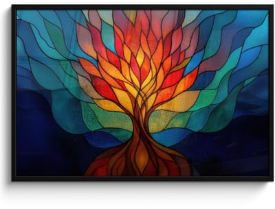 Poster in lijst - Fotolijst 120x80 cm - Posters - Sierglas - Boom - Rood - Vlakken - Posterlijst zwart - Decoratie - Wanddecoratie woonkamer - Muurdecoratie slaapkamer
