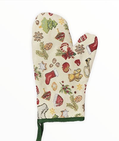 Pannenwant – Kerst – Gobelinstof – Schaatsende Beer & Kerstboom – 29 x 18 cm