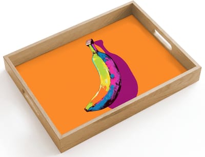 Dienblad hout 40x30 cm - Schootdienblad - Felle kleuren - Banaan - popart - Borrelplank rechthoek - Plateau dienbladen