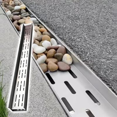 RVS Afvoersysteem - Slanke Goot - Efficiënte Waterafvoer - Verbergt Kiezels Vuil - 1 Meter Lang - Zilverkleurig