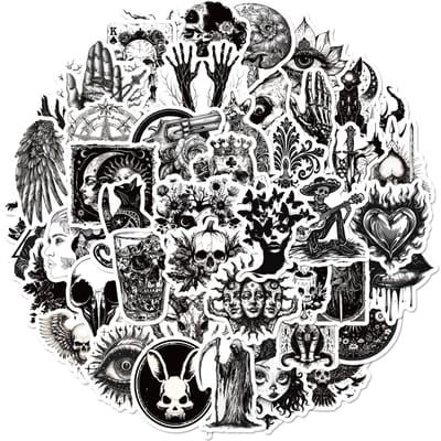 10 30 50 STUKS Zwart-Witte Stickers Gotische Horror Punk Stijl Gotisch Skelet Graffiti Skateboard Laptop Bagage Sticker Decal 5