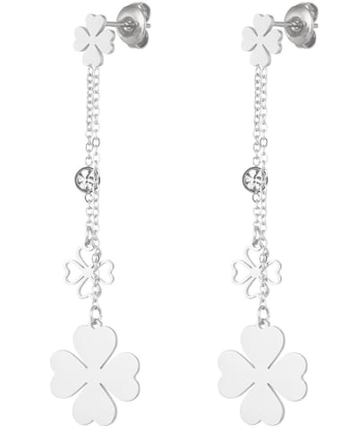 Joy Ibiza - klaver oorbellen - 3 klavertjes vier bloemen aan kettinkjes - vlinder sluiting - ear party boho - bohemian style - stainless steel