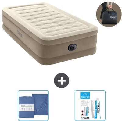 Intex Luchtbed - 1-Persoons - 99 x 191 x 46 cm - Beige - Inclusief pomp - Hoeslaken en Reparatieset