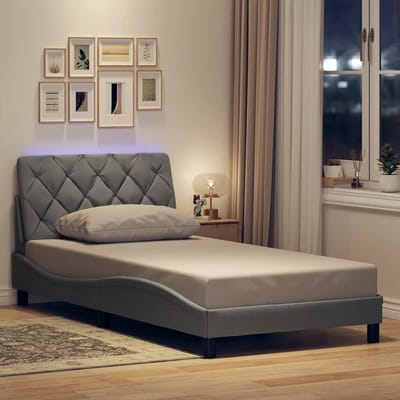 vidaXL - Bedframe - met - LED - zonder - matras - stof - 100x200 - cm - lichtgrijs