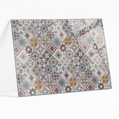 Wallfluent - Mozaïekpatroon Met Ornamenten Gehard Glas - 100 x 70 cm - Grijs Glazen Tafelblad - Rechthoekig Tafelblad Glas - Glasplaat Tafel - Glazen Tafelblad voor de Woonkamer
