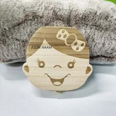 Dappermann - Gepersonaliseerd EIGEN NAAM Tanden Doosje Hout MEISJE HOUT NEDERLANDS Melktanden en Haarlok Tandendoosje Kraam Cadeau