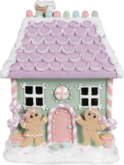 Clayre & Eef Gingerbread house 17x14x21 cm Groen Roze Kunststof