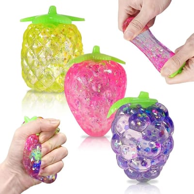 3-delige Stressverlichtende Bal Set, Glinsterende Fruitvormige Knijpspeeltjes, Sensorische Stressverlichting, Stijlen en Kleuren Variëren pink