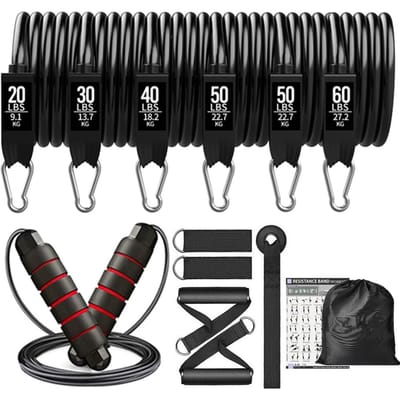 Kit de bandes de résistance 250 lbs Corde de traction pour fitness, musculation, salle de sport, yoga, tube en latex, bandes élastiques actives pour fessiers, équipement d'exercice pour la maison