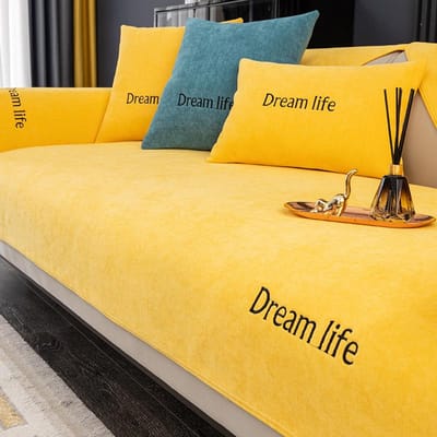 Effen Chenille Borduurwerk Bank Handdoek, Vier Seizoenen Universele Antislip Bankhoes, Sectionele L-vormige Bankhoes 1 pillowcase 45x45cm