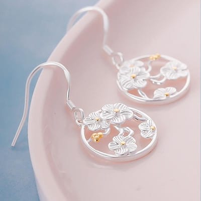 Boucles d'oreilles pendantes en argent sterling 925 fleurs de cerisier Pour femmes Bijoux de mode bijoux-en-argent-sterling pendientes gray