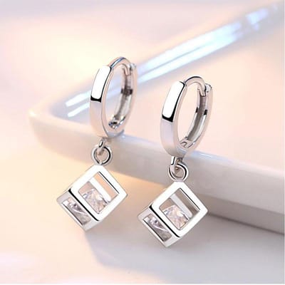 Boucles d'oreilles pendantes en forme de cube en zircon scintillant pour femmes, bijoux de mariage, cadeaux de Noël, S-E228 white