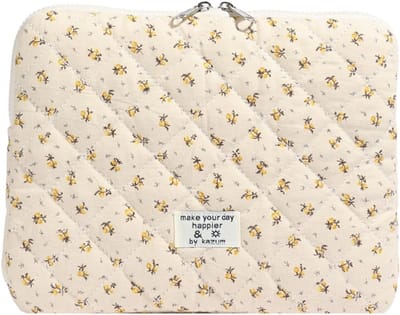 Gewatteerde laptophoes - Beschermhoes tablet - Dagelijks gebruik - Bloemenmotief - 11-15 inch - Geel